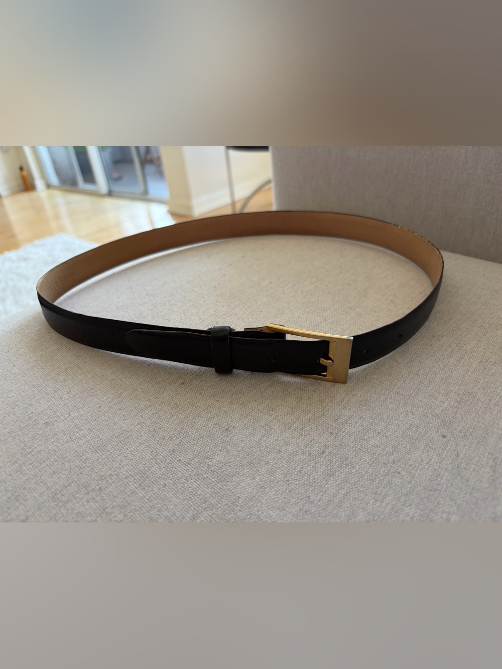 Vintage Yves Saint Laurent Black Leather Belt with Gold Buckle